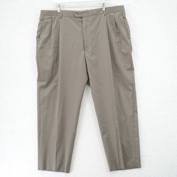 Hart Schaffner Marx Wool Beige Pleated High Rise Dress Pants Trousers 43/28 Line - Picture 2 of 8